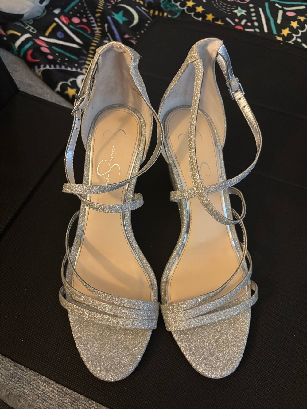 Jessica Simpson Glitter Silver Strappy Heeled Sandals